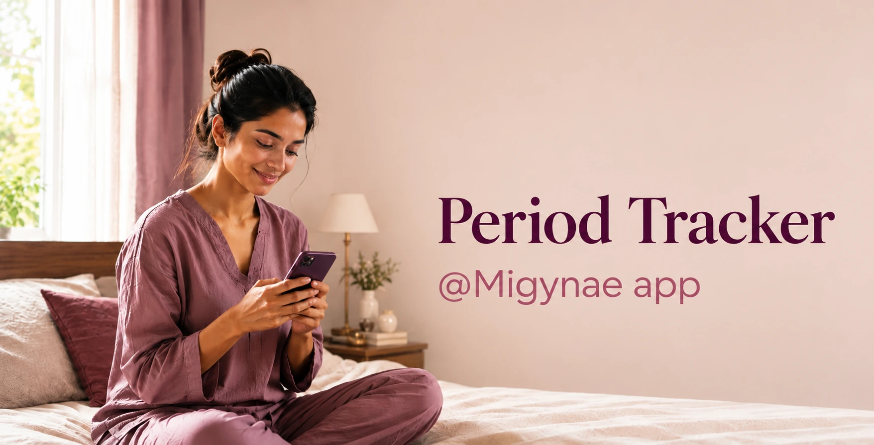 Indian woman using MiGynae free period tracker app on her phone