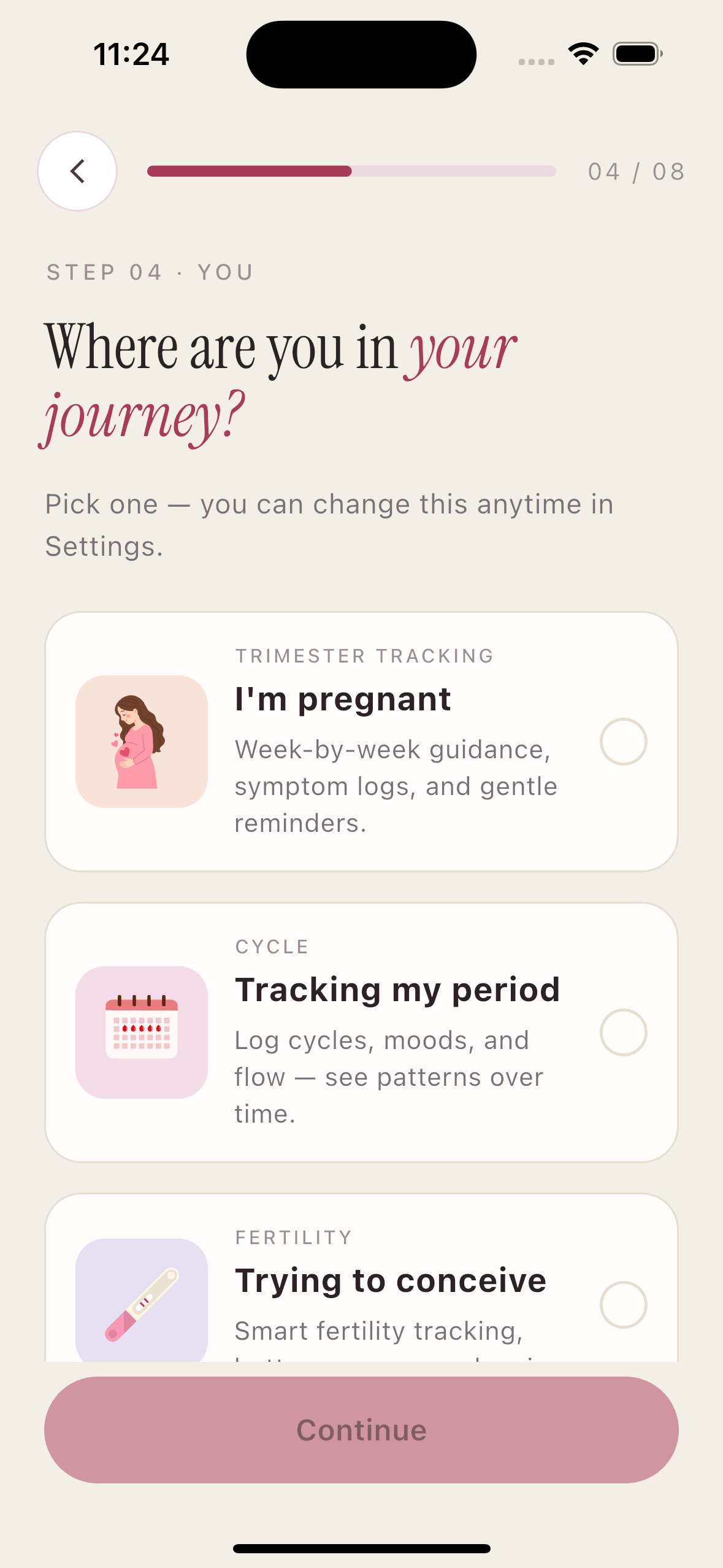 MiGynae onboarding — choose your journey
